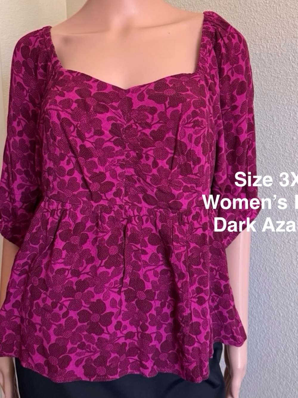 Terra & Sky Women's Plus Peplum Sweetheart, 3X, Dark Azalea
